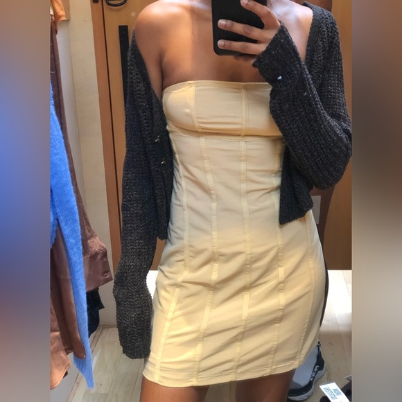 Urban Outfitters MESH CORSET BARI TAN DRESS - Picture 1 of 11